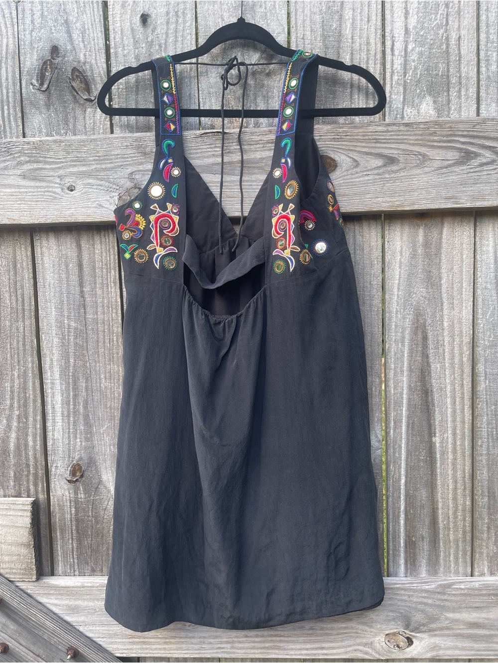 Tibi Black Silk Dress with Embroidered Multicolor Accents Sz 10 - Picture 9 of 16